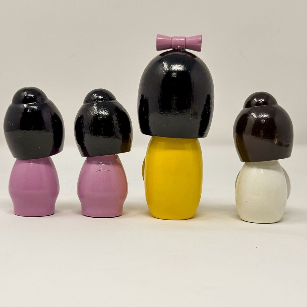 Vintage Kokeshi Dolls Set 4 Ball Jointed Japanese Wooden Cute Decor - Picture 3 of 6